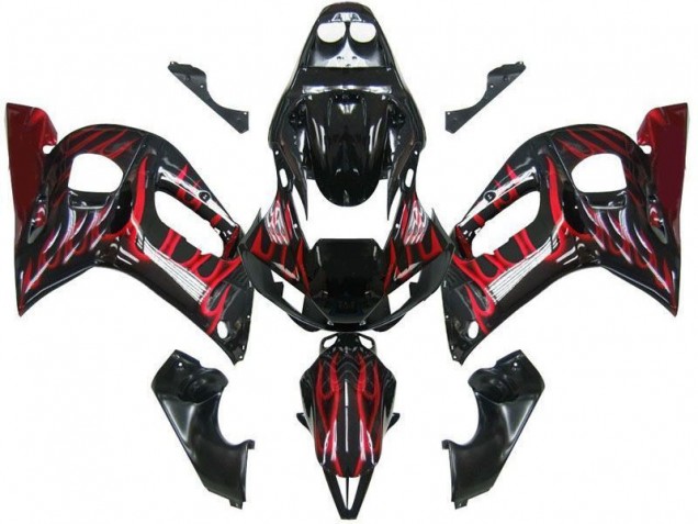 1998-2002 Black Red Flame Yamaha YZF R6 Replacement Fairings 1998-2002 Black Red Flame Yamaha YZF R6 Replacement Fairings
