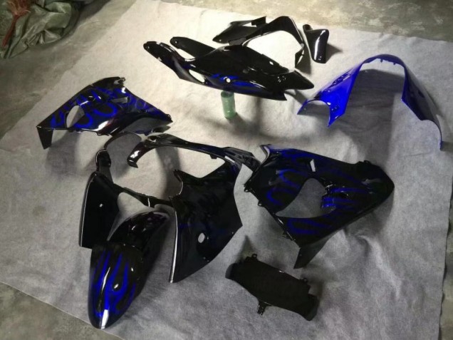 2000-2001 Glossy Black Blue Flame Kawasaki ZX9R Moto Fairings 2000-2001 Glossy Black Blue Flame Kawasaki ZX9R Moto Fairings