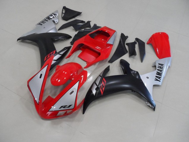 2002-2003 Red Matte Silver Yamaha YZF R1 Motorcycle Fairing Kit 2002-2003 Red Matte Silver Yamaha YZF R1 Motorcycle Fairing Kit