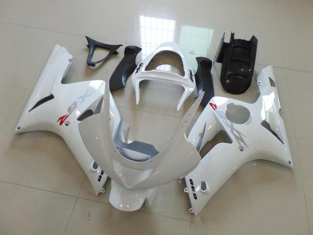 2003-2004 White with Silver Decals Kawasaki ZX6R Motorcycle Fairings 2003-2004 White with Silver Decals Kawasaki ZX6R Motorcycle Fairings