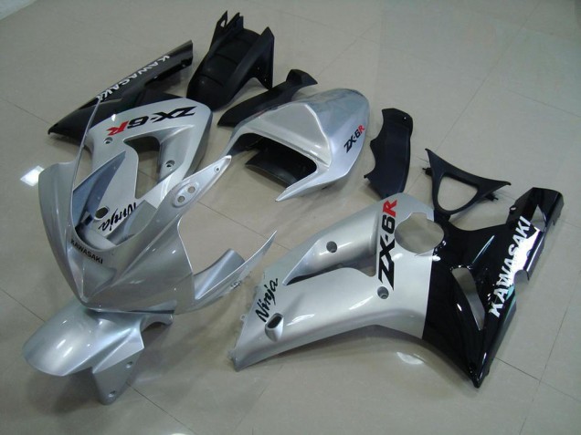 2003-2004 Silver Black Kawasaki ZX6R Motorcycle Fairing Kit 2003-2004 Silver Black Kawasaki ZX6R Motorcycle Fairing Kit