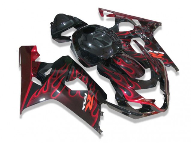 2004-2005 Black Red Flames Suzuki GSXR 600/750 Motorcycle Fairing 2004-2005 Black Red Flames Suzuki GSXR 600/750 Motorcycle Fairing