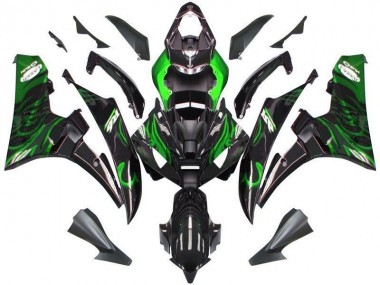 2006-2007 Black Green Flame Yamaha YZF R6 Bike Fairing Kit
