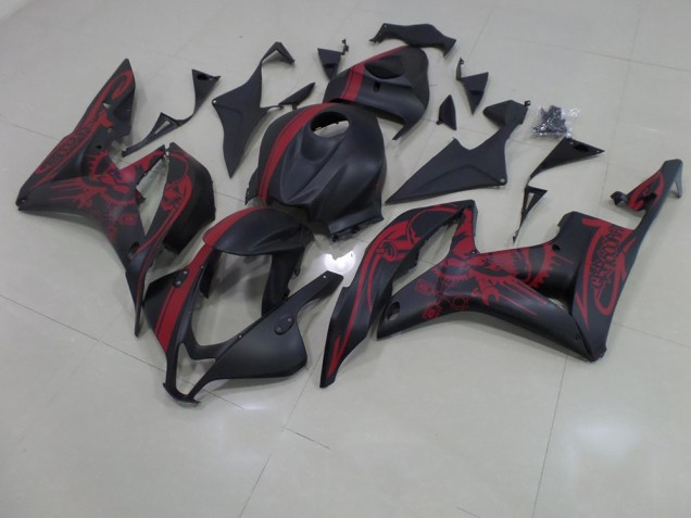 2007-2008 Matte Black Red Skull with Stripe Honda CBR600RR Motorcycle Fairing 2007-2008 Matte Black Red Skull with Stripe Honda CBR600RR Motorcycle Fairing