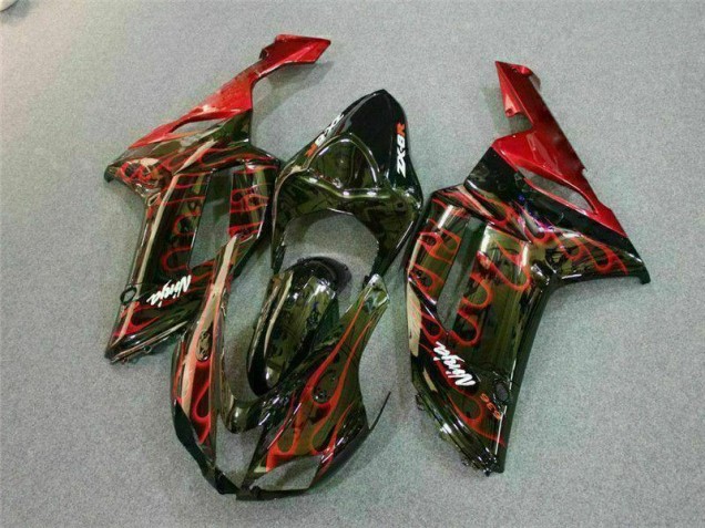 2007-2008 Black Red Flame Kawasaki ZX6R Motor Bike Fairings 2007-2008 Black Red Flame Kawasaki ZX6R Motor Bike Fairings