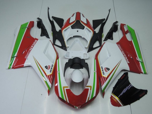 2007-2014 Red White and Green Ducati 848 1098 1198 Replacement Motorcycle Fairings 2007-2014 Red White and Green Ducati 848 1098 1198 Replacement Motorcycle Fairings