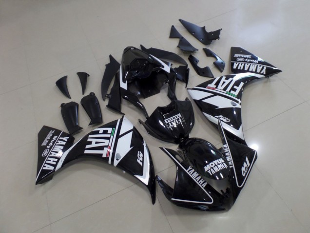 2009-2011 Black White Fiat Yamaha YZF R1 Motorcycle Fairing Kit