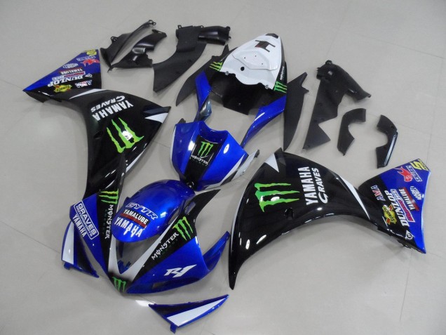 2009-2011 Blue Black Monster Yamaha YZF R1 Bike Fairings