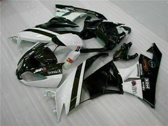 2009-2012 Black White 3M Touch4 Kawasaki ZX6R Bike Fairings