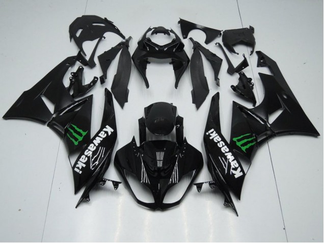 2009-2012 Black with Monster Kawasaki ZX6R Replacement Motorcycle Fairings