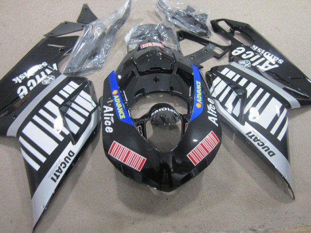 2007-2014 Black White Advance Alice Ducati 1098 Replacement Fairings 2007-2014 Black White Advance Alice Ducati 1098 Replacement Fairings