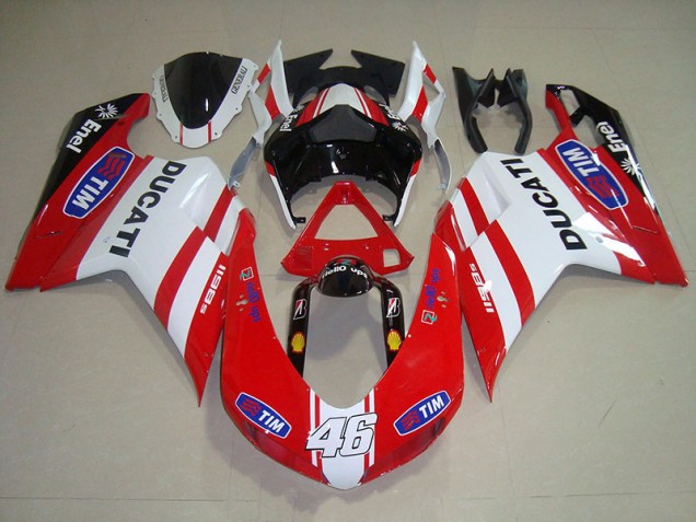 2007-2014 Red White Tim 46 Ducati 1098 Motorcycle Fairing Kit 2007-2014 Red White Tim 46 Ducati 1098 Motorcycle Fairing Kit