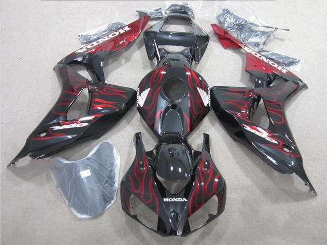 2006-2007 Black Red Flame Honda CBR1000RR Motorbike Fairing 2006-2007 Black Red Flame Honda CBR1000RR Motorbike Fairing
