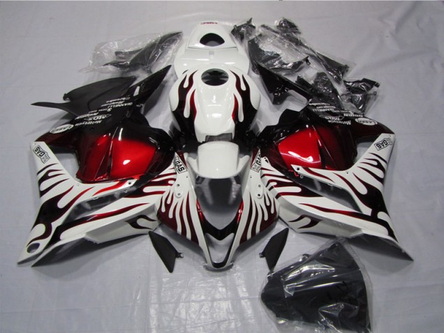 2009-2012 White Black Red Flame Honda CBR600RR Replacement Fairings 2009-2012 White Black Red Flame Honda CBR600RR Replacement Fairings