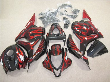 2009-2012 Black Red Flame Honda CBR600RR Bike Fairings