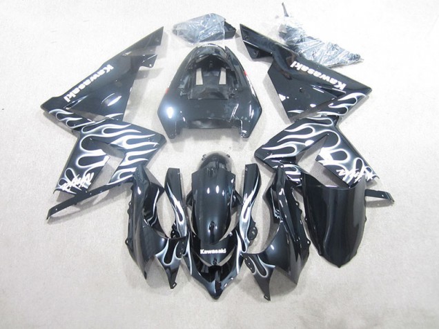 2003-2005 Black White Flame Kawasaki ZX10R Motorcycle Fairings 2003-2005 Black White Flame Kawasaki ZX10R Motorcycle Fairings