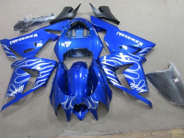 2003-2005 Blue White Flame Kawasaki ZX10R Bike Fairings