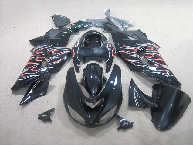 2006-2007 Black White Red Flame Kawasaki ZX10R Motorbike Fairing 2006-2007 Black White Red Flame Kawasaki ZX10R Motorbike Fairing