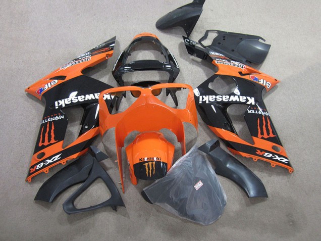 2003-2004 Black Orange Monster Kawasaki ZX6R Motorbike Fairings 2003-2004 Black Orange Monster Kawasaki ZX6R Motorbike Fairings
