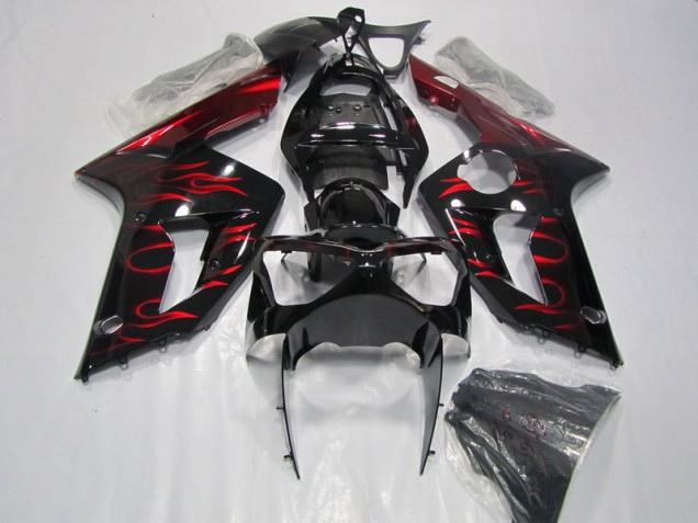 2003-2004 Black Red Flame Kawasaki ZX6R Motorcycle Fairing 2003-2004 Black Red Flame Kawasaki ZX6R Motorcycle Fairing