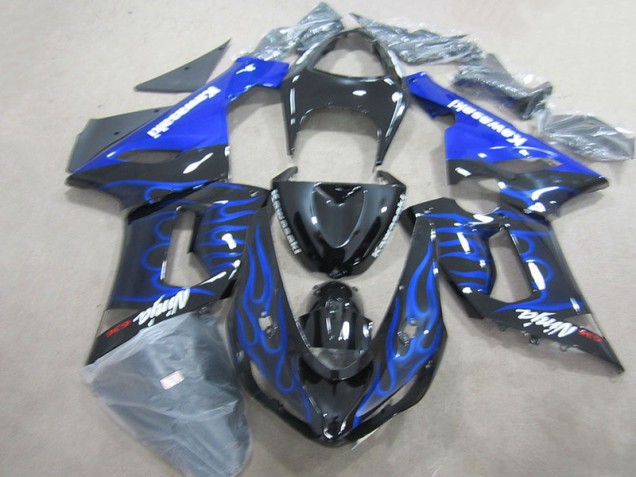 2005-2006 Black Blue Flame Ninja 636 Kawasaki ZX6R Motorcycle Fairings Kits 2005-2006 Black Blue Flame Ninja 636 Kawasaki ZX6R Motorcycle Fairings Kits