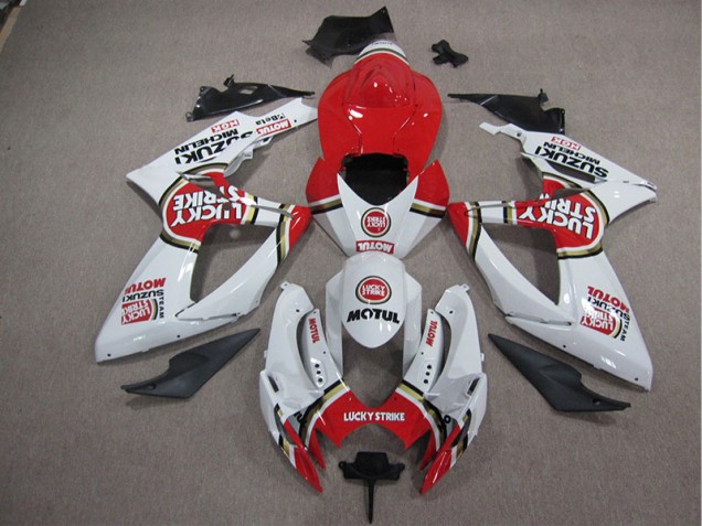 2005-2006 White Lucky Strike Red Motul Suzuki GSXR1000 Motorcycle Fairing 2005-2006 White Lucky Strike Red Motul Suzuki GSXR1000 Motorcycle Fairing