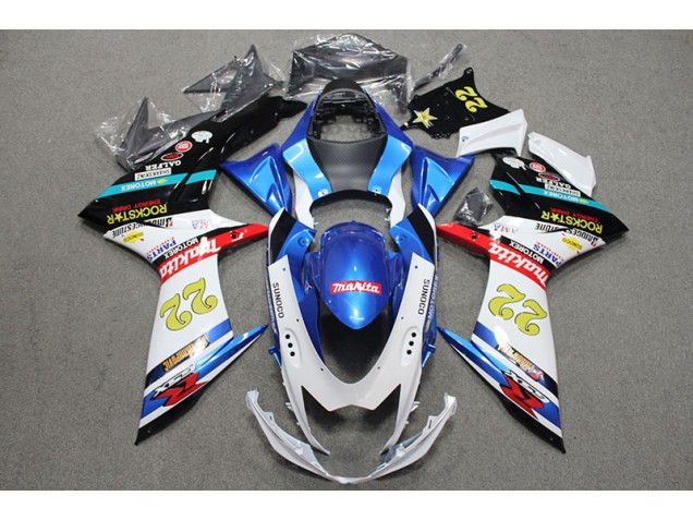 2011-2021 Blue White Red Rockstar 22 Suzuki GSXR600 Bike Fairing Kit 2011-2021 Blue White Red Rockstar 22 Suzuki GSXR600 Bike Fairing Kit