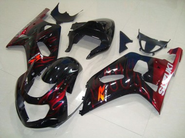 2001-2003 Black Red Flame Suzuki GSXR750 Bike Fairing Kit