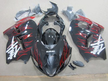 1996-2007 Black Red Flame Suzuki GSXR1300 Hayabusa Motorcylce Fairings