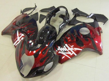 1996-2007 Black Red Flame Suzuki GSXR1300 Hayabusa Bike Fairings