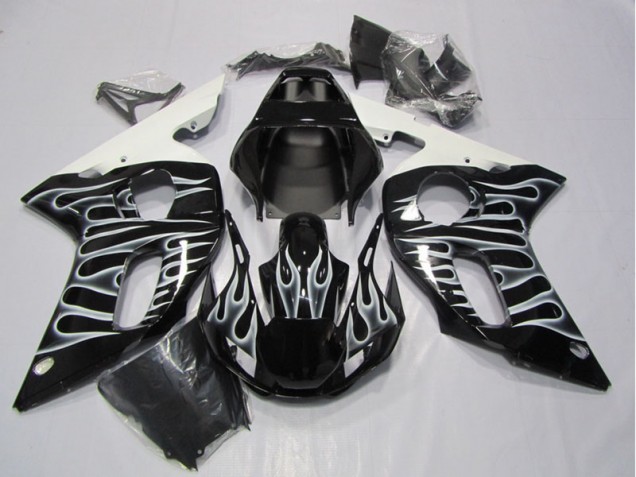 1998-2002 Black White Flame Yamaha YZF R6 Motorcycle Fairing 1998-2002 Black White Flame Yamaha YZF R6 Motorcycle Fairing